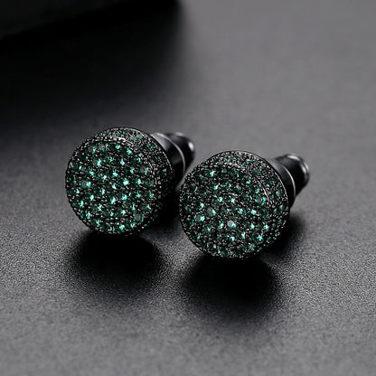 JINSE Hip Hop 9MM Round Cubic Zirconia Earrings For Men Ear Studs Crystal Green White Male Earings Fashion Jewelry Brincos