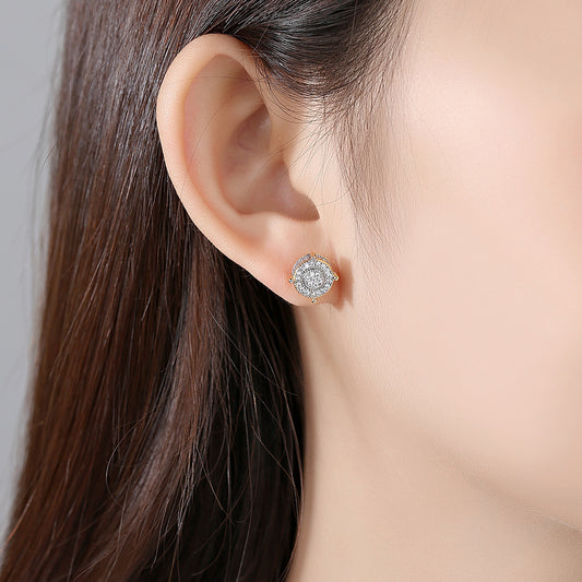 JINSE 10mm Round Geometric CZ Stud Earrings For Men Women Full Paved Cubic Zircon Black Clear Ear Earrings Rock Hip Hop Jewelry