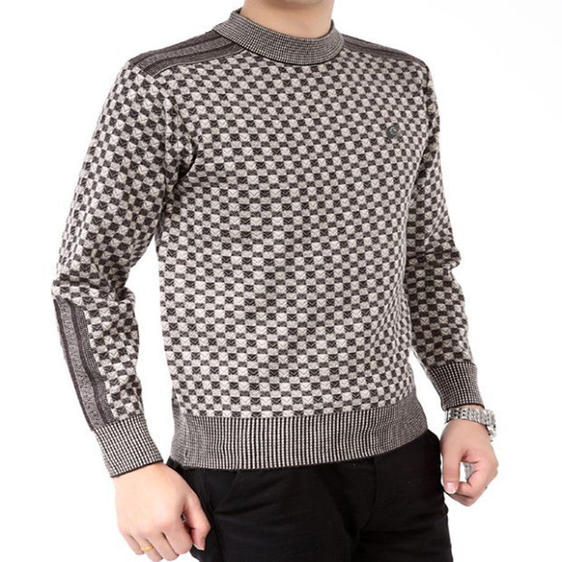 Men's Pullover Thick checkered pattern Loose Casual Mercerized Sweater S.M.