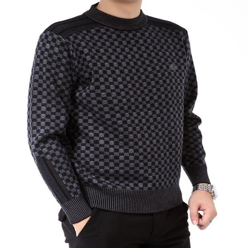 Men's Pullover Thick checkered pattern Loose Casual Mercerized Sweater S.M.