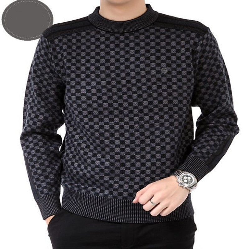 Men's Pullover Thick checkered pattern Loose Casual Mercerized Sweater S.M.