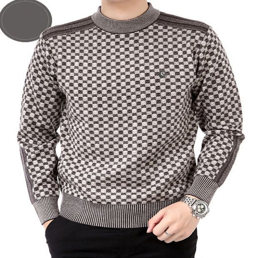 Men's Pullover Thick checkered pattern Loose Casual Mercerized Sweater S.M.