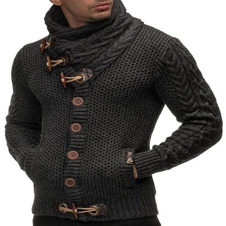 Knitted Jacket With High Collar Buttons