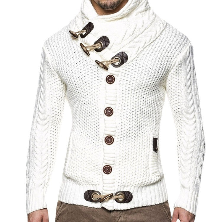 Knitted Jacket With High Collar Buttons