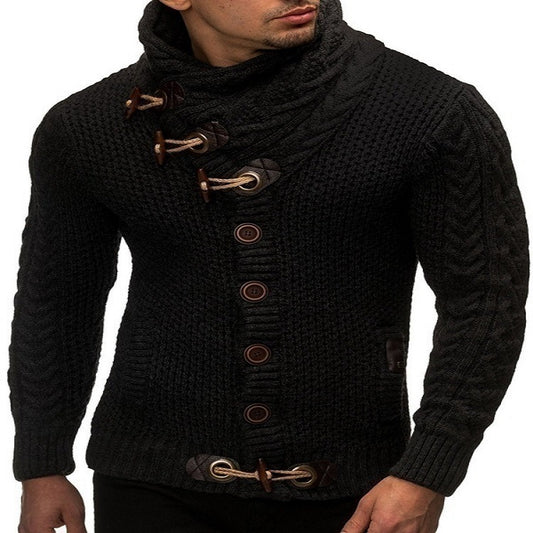 Knitted Jacket With High Collar Buttons