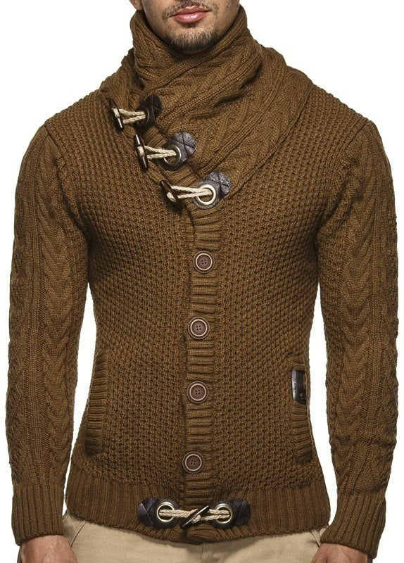 Knitted Jacket With High Collar Buttons