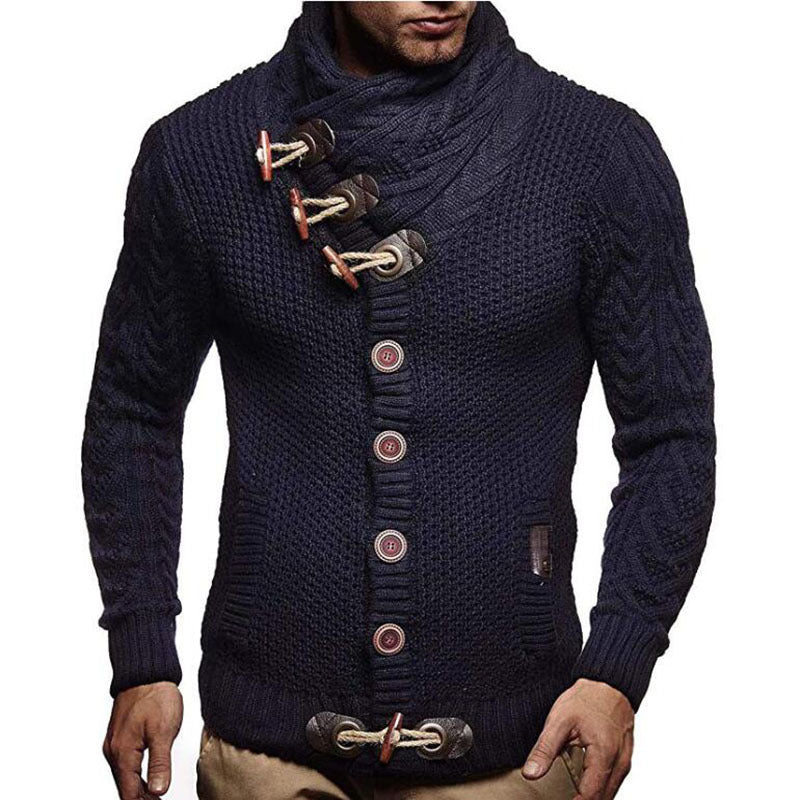 Knitted Jacket With High Collar Buttons