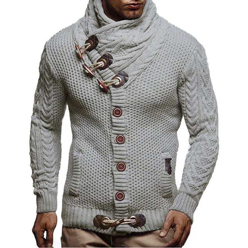 Knitted Jacket With High Collar Buttons