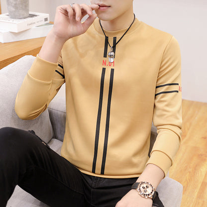 Spring and Autumn New mens printed long-sleeved T-shirt teen round neck bottom top fashion casual mens clothing