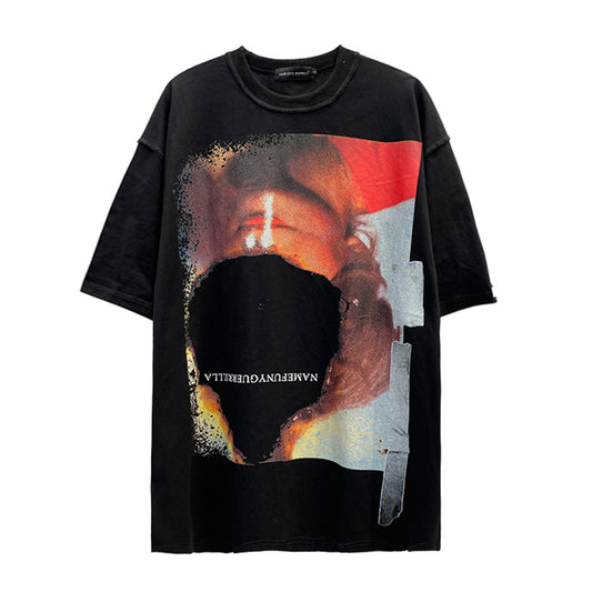 Hip-hop High Street Burning Theme Printing Niche Design T-shirt Men