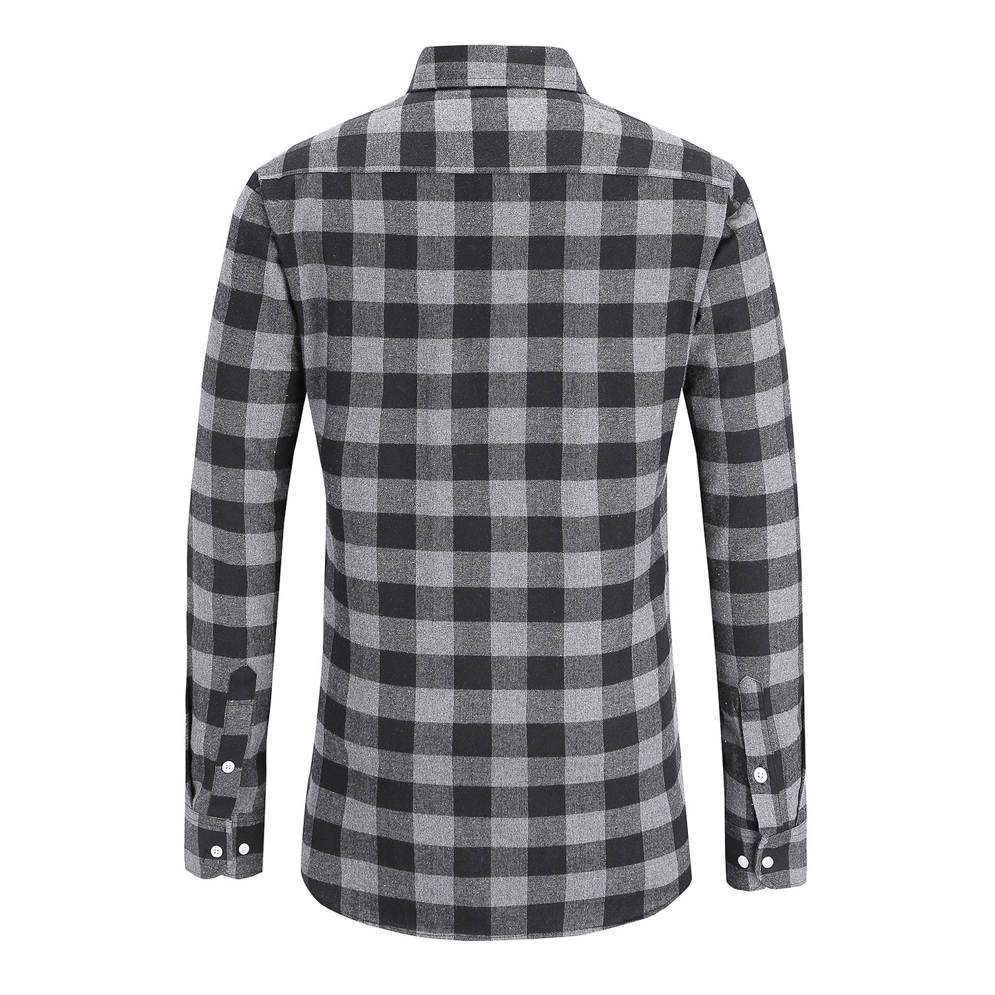 S.M.  Flannel Double Pocket Men's Plaid Brushed Long Sleeved Shirt