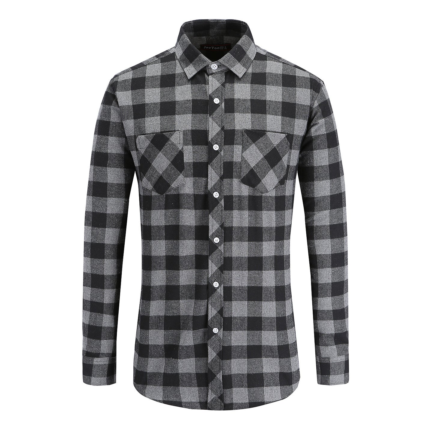 S.M.  Flannel Double Pocket Men's Plaid Brushed Long Sleeved Shirt