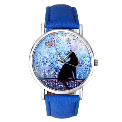 New Cute Small Fresh Cat Pattern Quartz Leather Watch Student Couple Watch