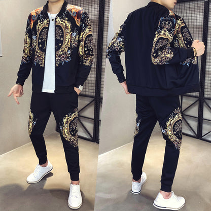 F.J.C. S.M. Men's Sports 2-Piece Gold Print 2 piece Tracksuit