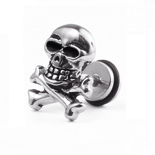 Titanium Steel Skull Punk Rock  Dumbbell Earring Jewelry