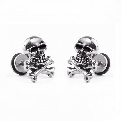 Titanium Steel Skull Punk Rock  Dumbbell Earring Jewelry