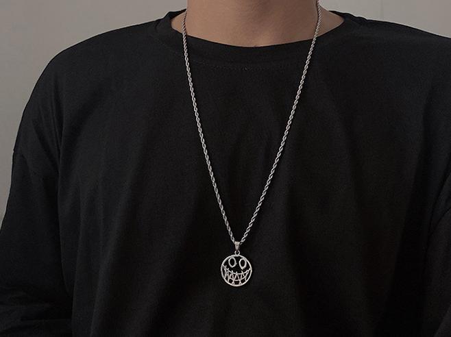 Pendant Chain Jewelry Gift Couple Men Necklace Rock Hip-Hop Smiley-Face Stainless-Steel