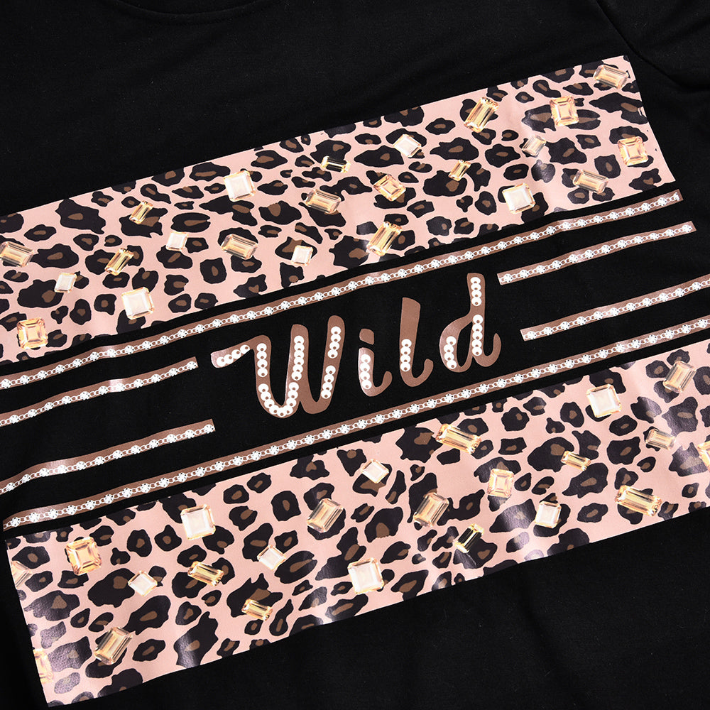 F.J.C. S.W.  Leopard "Wild" letter print Sweatshirt