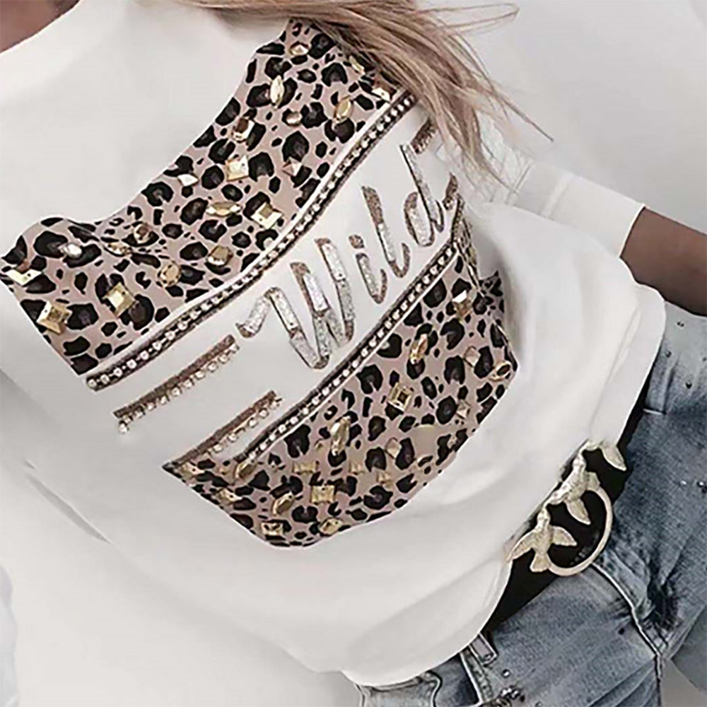 F.J.C. S.W.  Leopard "Wild" letter print Sweatshirt