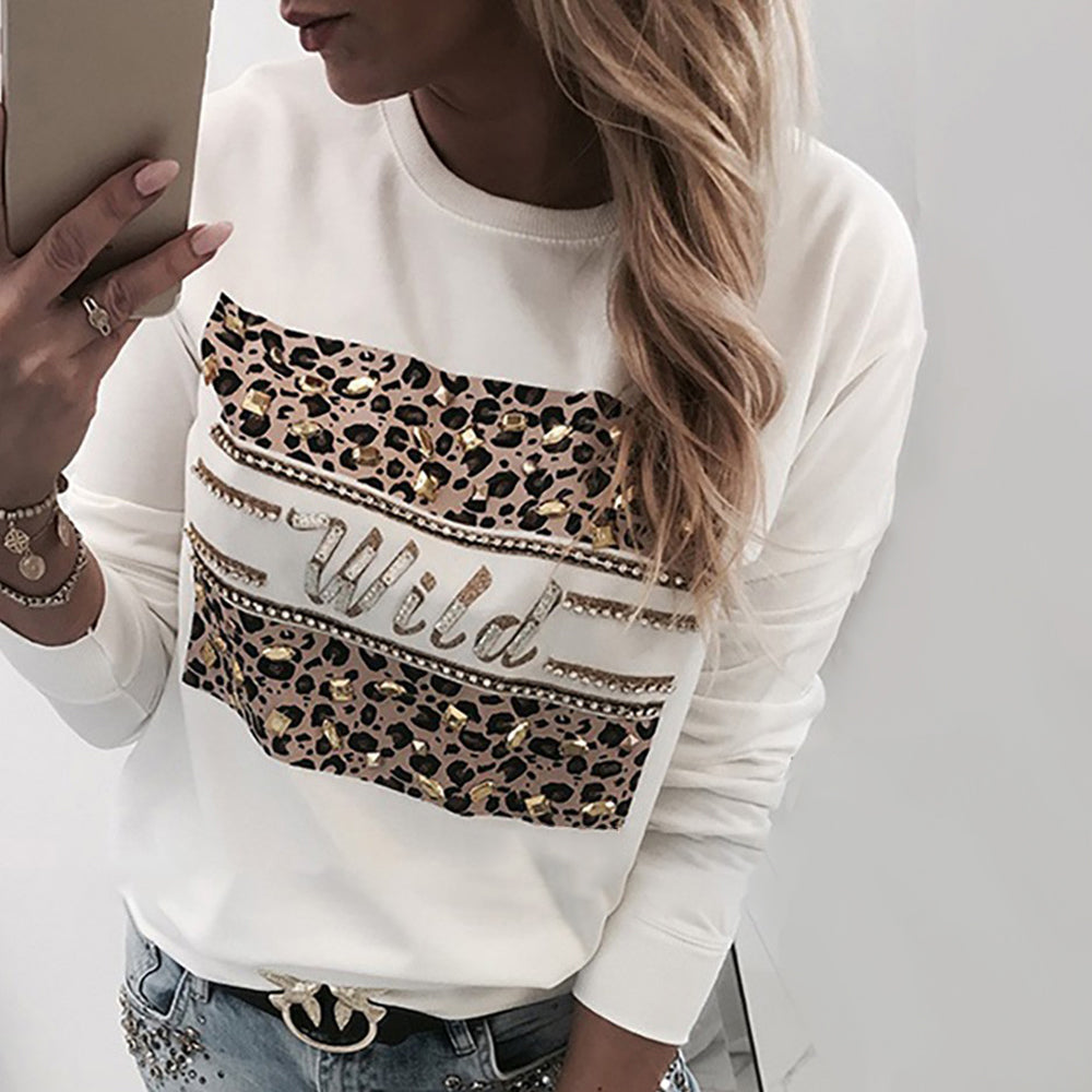 F.J.C. S.W.  Leopard "Wild" letter print Sweatshirt