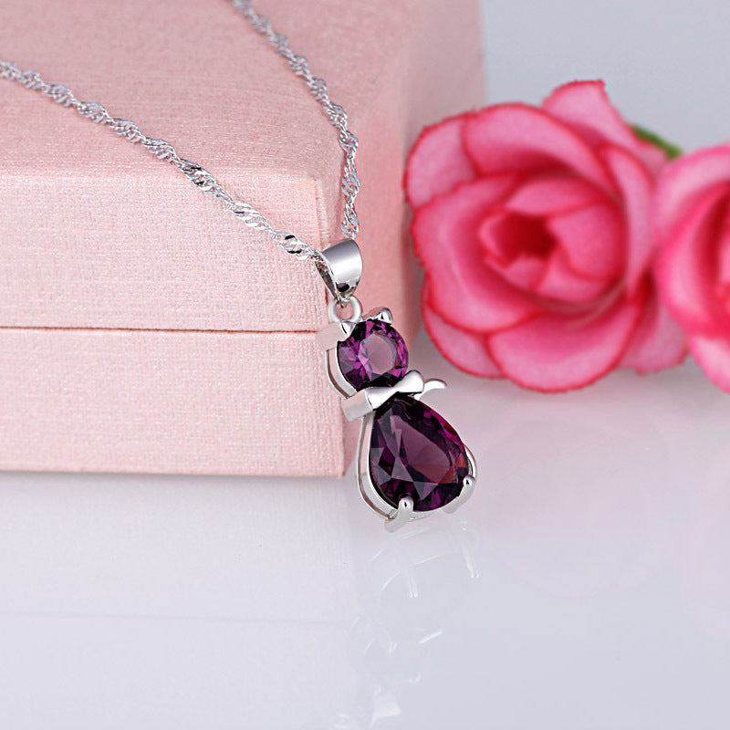 Cat Small Pendant Amethyst Crystal Pendant Necklace