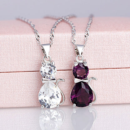 Cat Small Pendant Amethyst Crystal Pendant Necklace