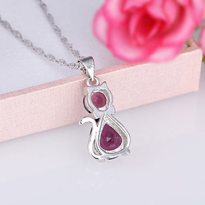 Cat Small Pendant Amethyst Crystal Pendant Necklace