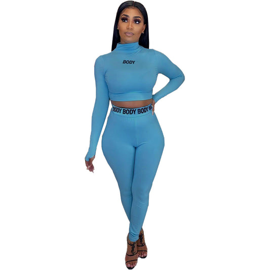 F.J.C.  S.W. Sexy Solid Color Tight Long Sleeve Two Piece Suit For Women