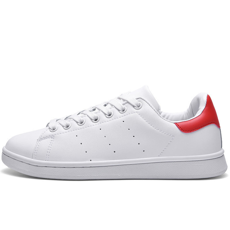 a white and red tennis shoe on a white background