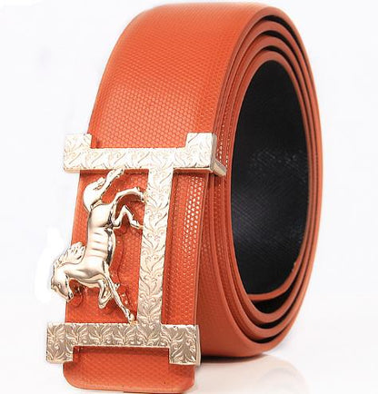 Horse gold buckle Real leather belt