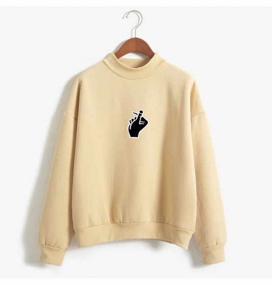 Fast Selling Popular Women\'s Clothing Korean Ulzzang Love Finger Than Heart Gesture Plush Sweater