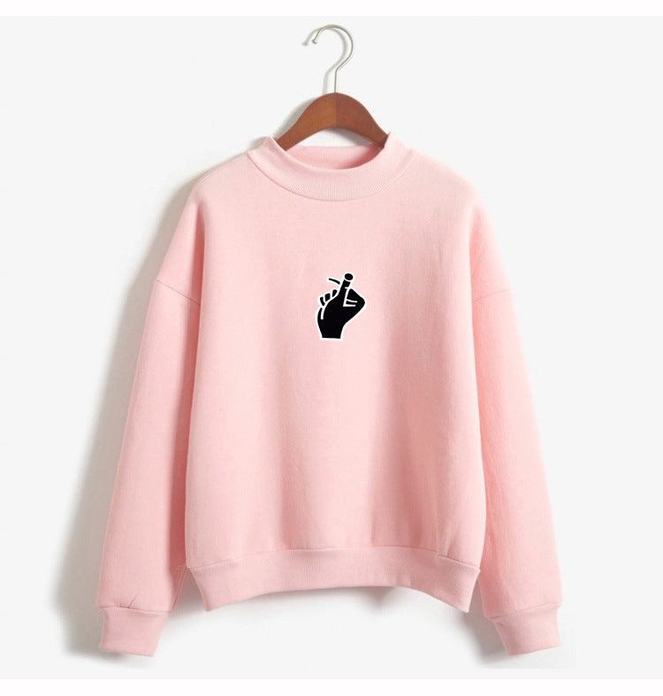 Fast Selling Popular Women\'s Clothing Korean Ulzzang Love Finger Than Heart Gesture Plush Sweater