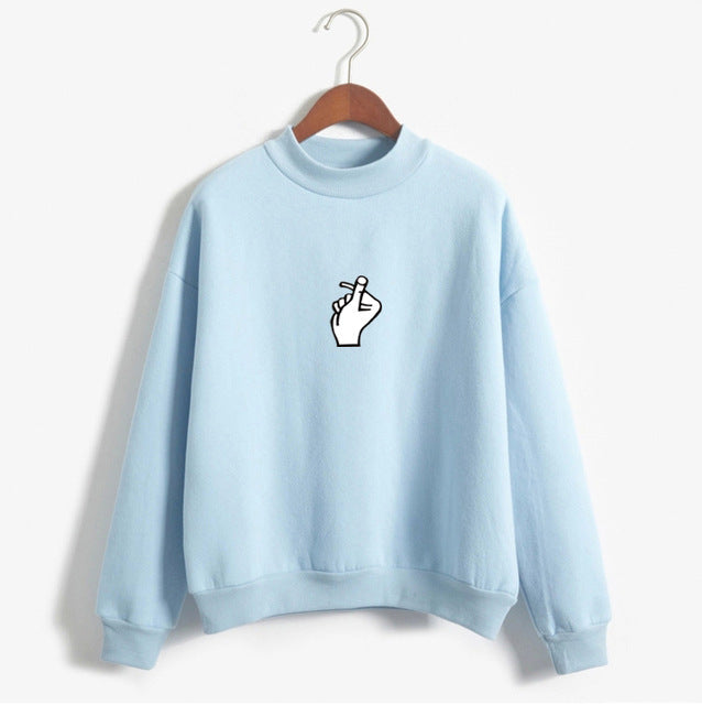 Fast Selling Popular Women\'s Clothing Korean Ulzzang Love Finger Than Heart Gesture Plush Sweater