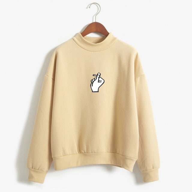 Fast Selling Popular Women\'s Clothing Korean Ulzzang Love Finger Than Heart Gesture Plush Sweater