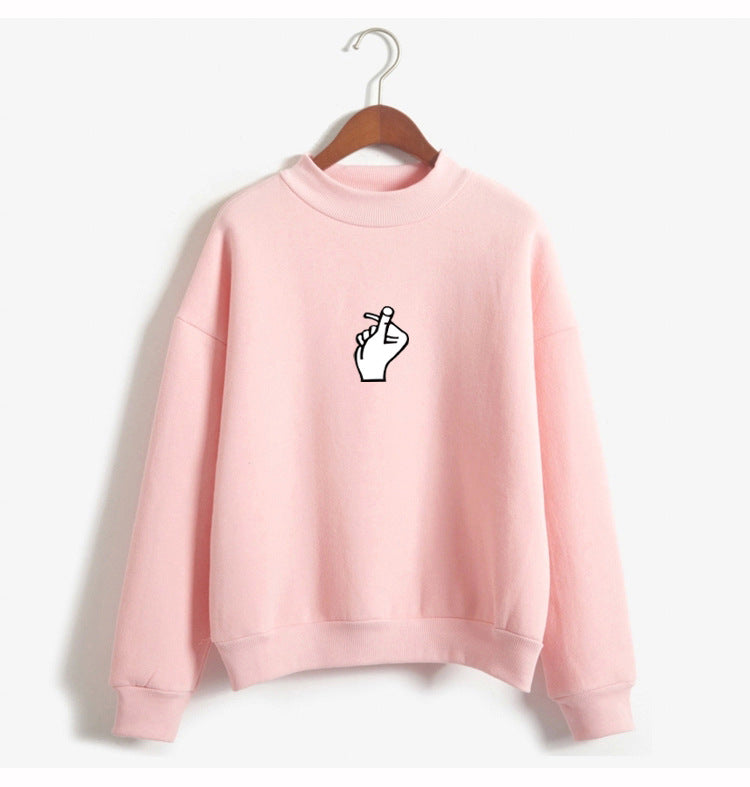 Fast Selling Popular Women\'s Clothing Korean Ulzzang Love Finger Than Heart Gesture Plush Sweater