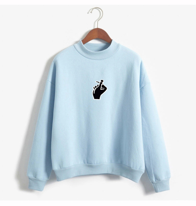 Fast Selling Popular Women\'s Clothing Korean Ulzzang Love Finger Than Heart Gesture Plush Sweater