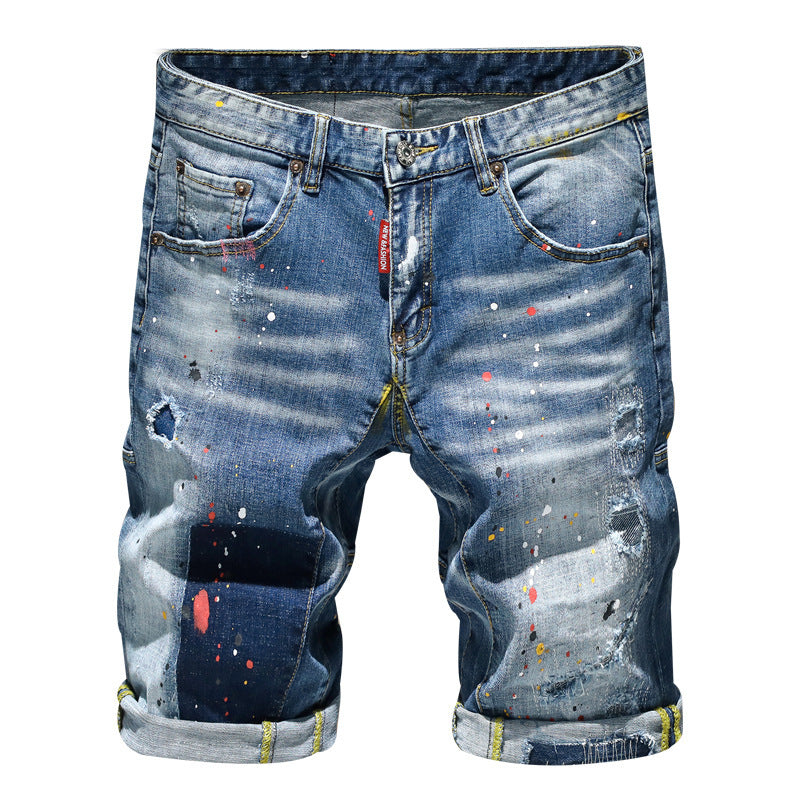 S.M. New Mens Designer Denim Shorts Zip Fly Patched Pant Short