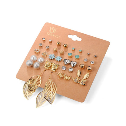 Earrings Love Heart Rhinestone Earrings Butterfly Small Animal Earrings Leaf Earrings