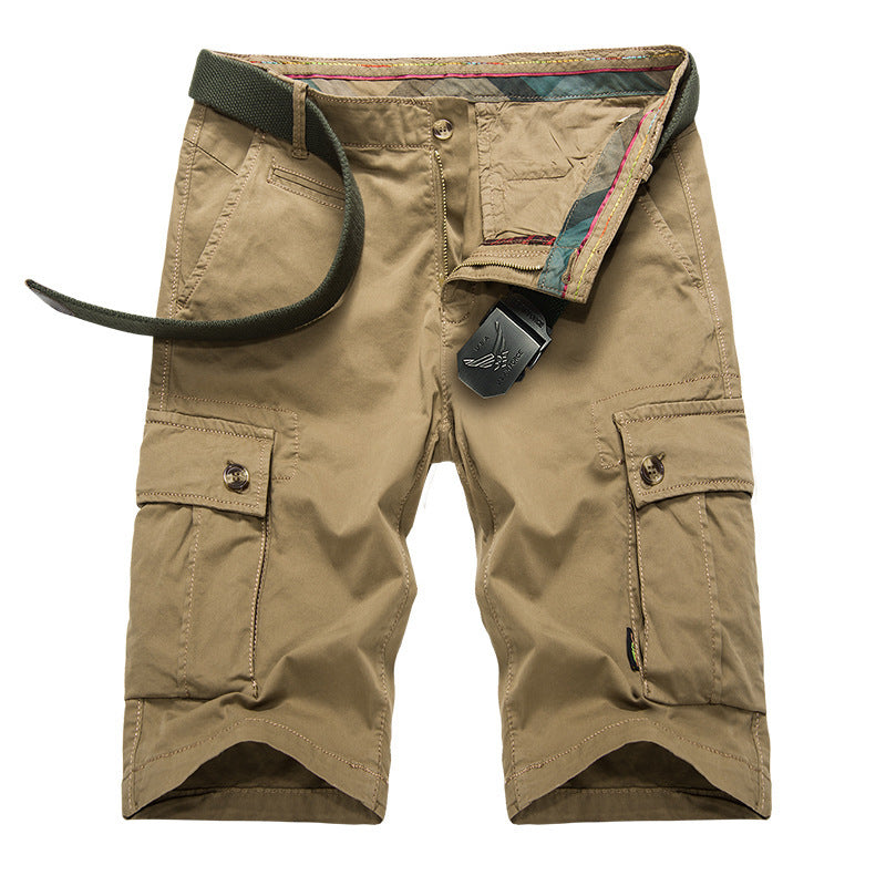 S.M. Mens Outdoor Solid Color Knee Length Cargo Pants Casual Cotton Beach Shorts