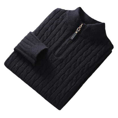 Fall Winter Men Half Zip Sweater Diamond Lattice Sweater