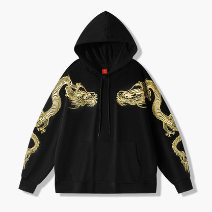S.M. Retro Over-shoulder Dragon Embroidered Hoodie Boys And Girls Couple's Tops
