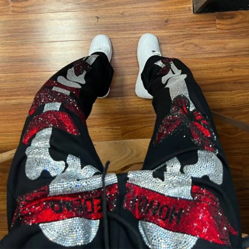 S.M. Diamond Bone Print Strap Loose Pants