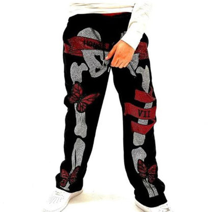 S.M. Diamond Bone Print Strap Loose Pants