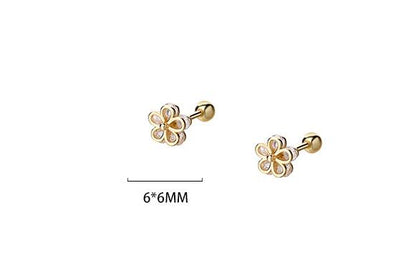 Women's Special-interest Design S925 Sterling Silver Small Flower Thread Tightening Buckle Earrings