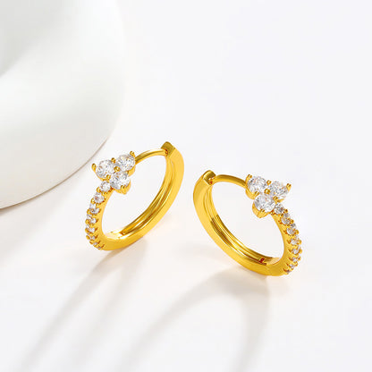 European And American Entry Lux Alloy Flower Inlaid Zirconium Earrings Luxury Temperament