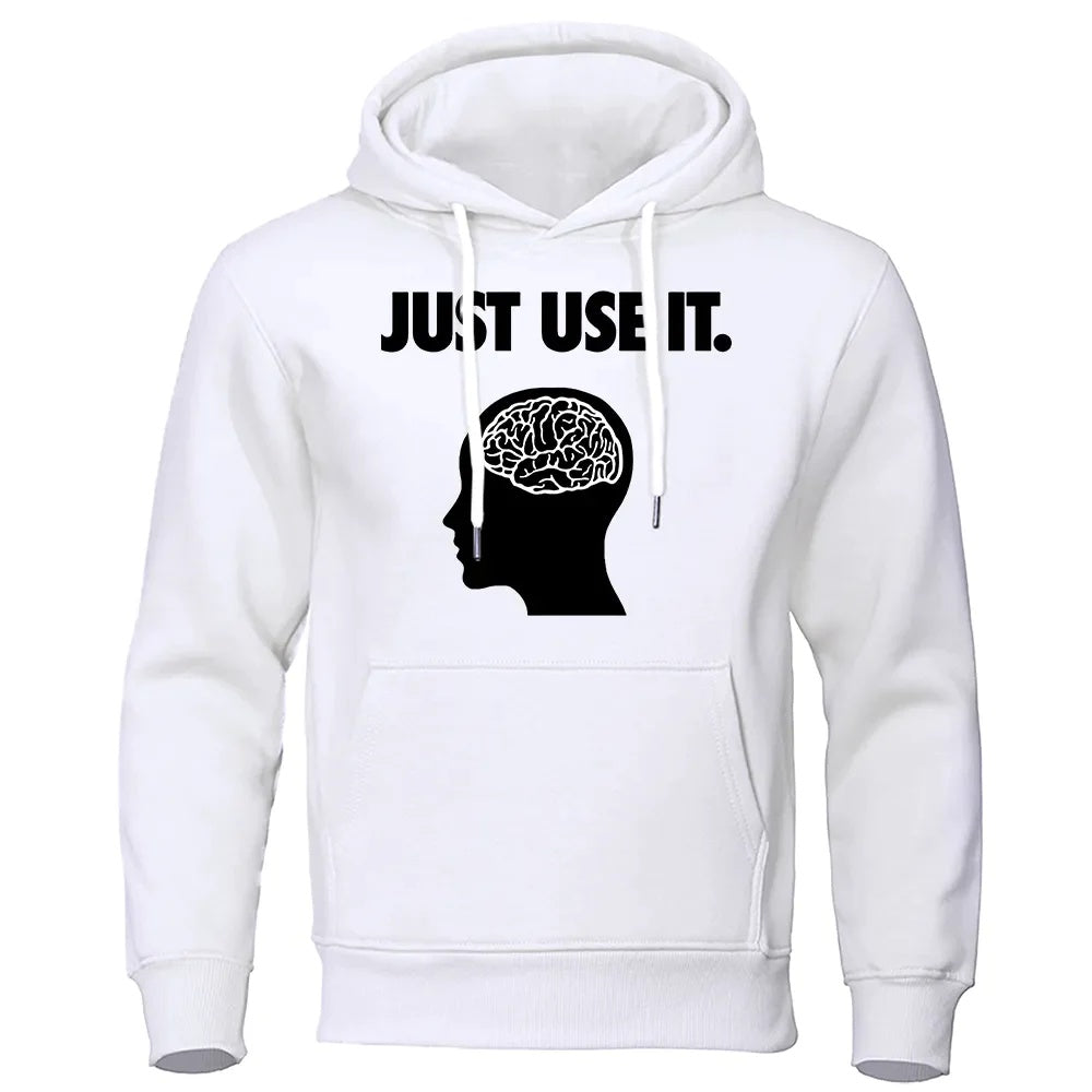 F.J.C.  S.M.  men's Graphic Print "Just Use It" Hooded Sweatshirt Men