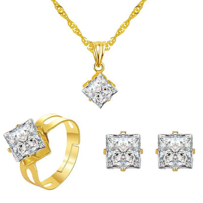 Simple Hexaclaw Zircon Three-piece Suit Fashionable Temperament Single Diamond Suit Necklace Ring Stud Earrings