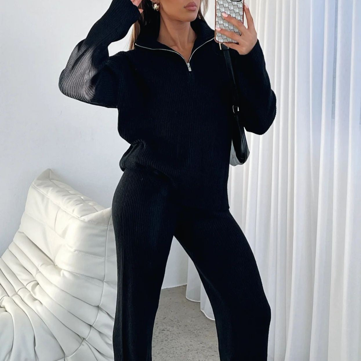 S.W.  Comfortable Wool Zipper Long Sleeve pants Suit