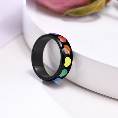 Epoxy Heart Ring Rainbow Ring Titanium Steel Epoxy Heart Ring Stainless Steel Ring