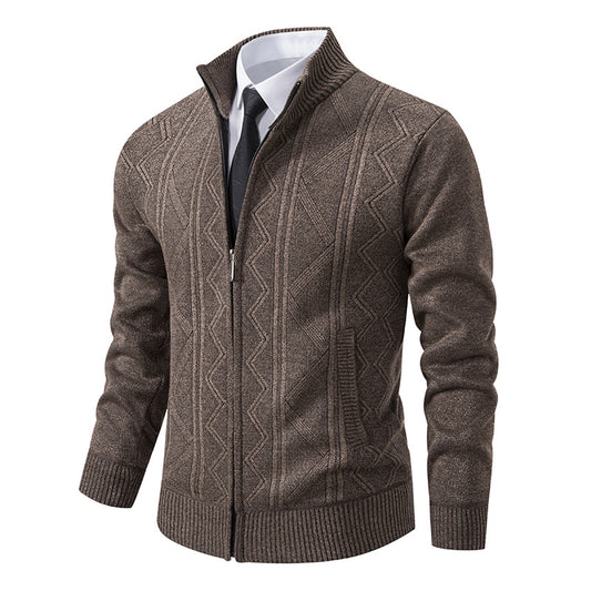 S.M.  Fall Winter Men Wool Sweater Men's Cardigan Coat Stand Collar